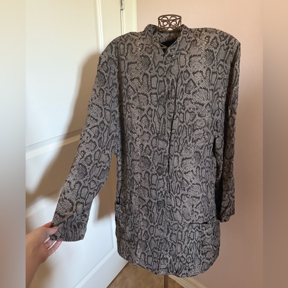 VTG Carole Little Brown Snake Print Buttoned Top size 16